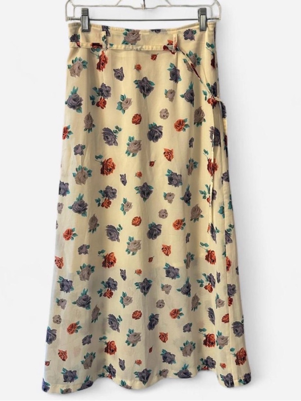 Tokyo Express Vintage Cream Floral Midi Skirt